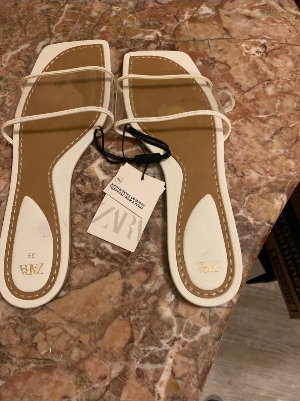 Zara White Strappy Square-Toe Flat Sandals